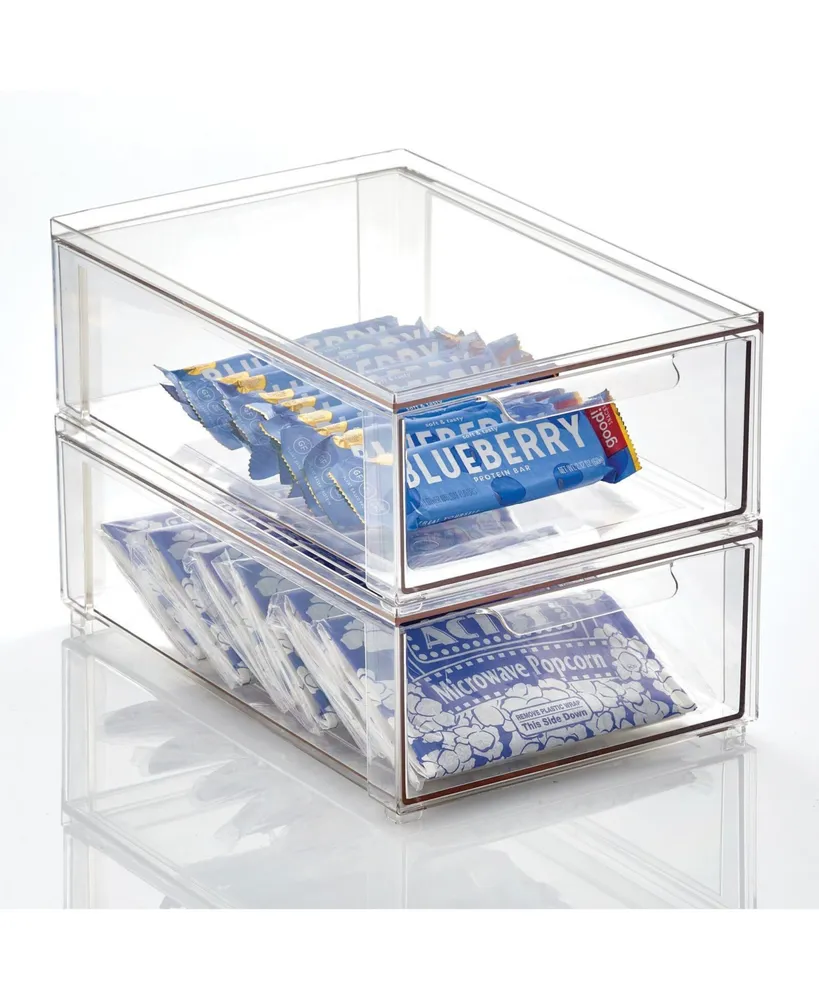 mDesign Plastic Stackable Kitchen Storage Organizer with Drawer - Pack