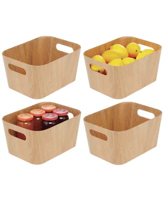 mDesign Wood Print 12" Long Kitchen Bin Box w/ Handles - 4 Pack - Natural