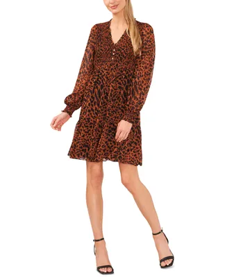 CeCe Women's Smocked Leopard-Print Mini Dress