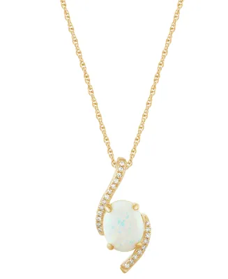 Opal (1 ct. t.w.) & Diamond (1/20 ct. t.w.) Swirl 18" Pendant Necklace in 14k Gold