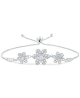 Diamond Triple Flower Bolo Bracelet (1/6 ct. t.w.) in Sterling Silver