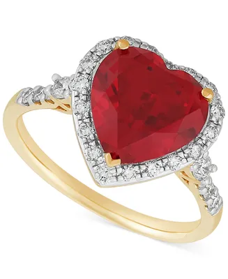 Grown With Love Lab Grown Ruby (5-1/3 ct. t.w.) & Lab Grown Diamond (1/3 ct. t.w.) Heart Halo Ring in 14k Gold