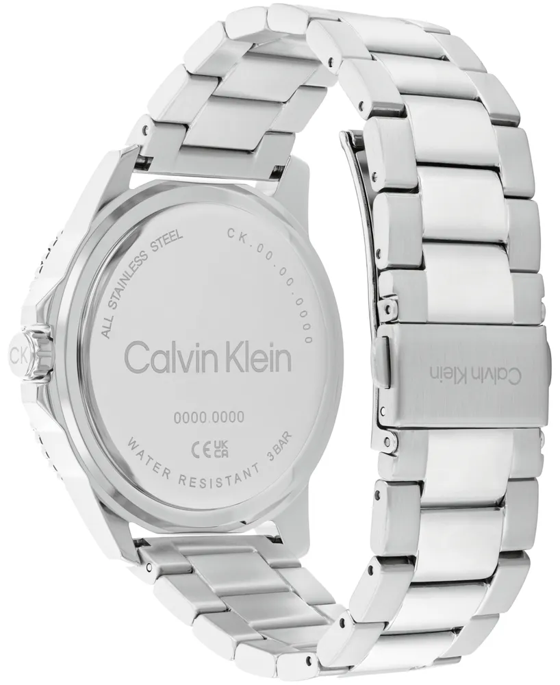 Calvin Klein Men's Three Hand Silver Stainless Steel Bracelet Watch 44mm