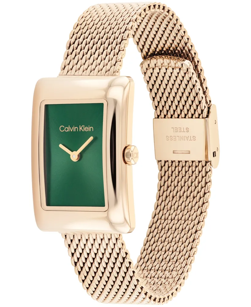 Calvin Klein Women's Two Hand Carnation Gold-Tone Stainless Steel Mesh Bracelet Watch 22.5mm