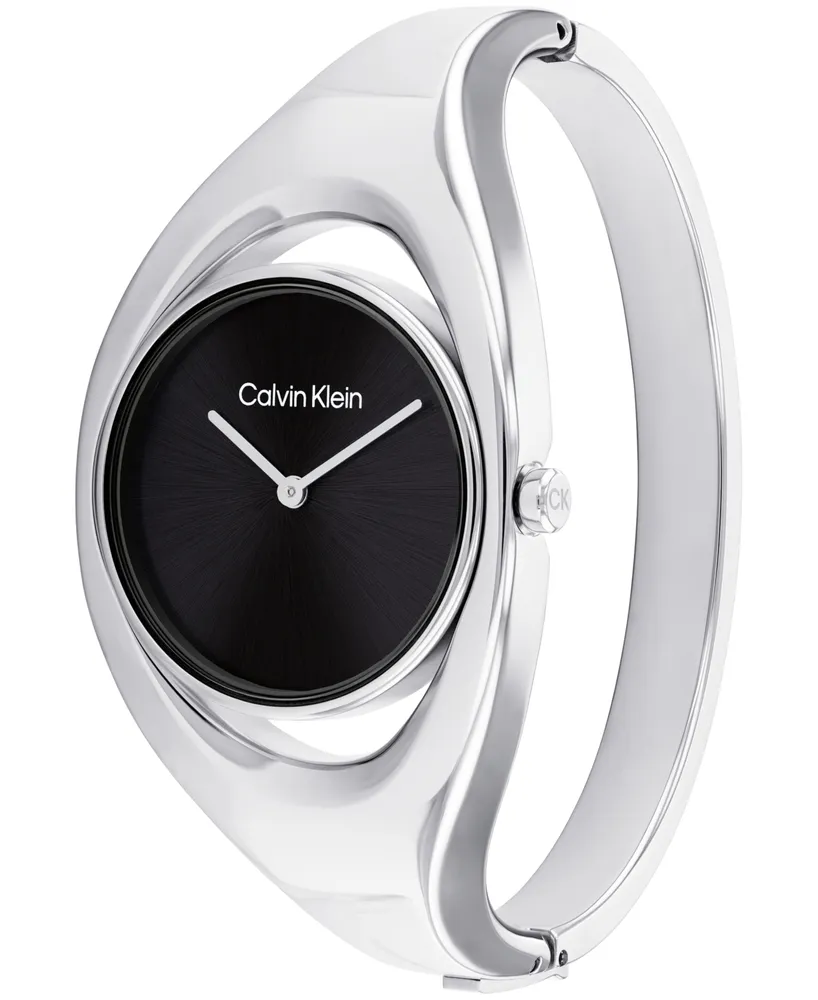 Calvin Klein Women's Two Hand Silver Stainless Steel Bangle Bracelet Watch 30mm