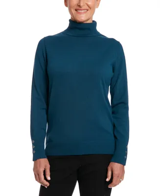 Joseph A Solid Turtleneck with Button Cuff