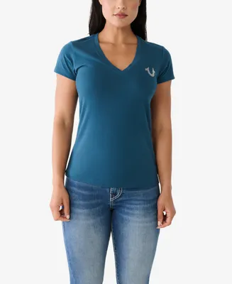 True Religion Women's Short Sleeve Buddha Slim V-neck T-shirt