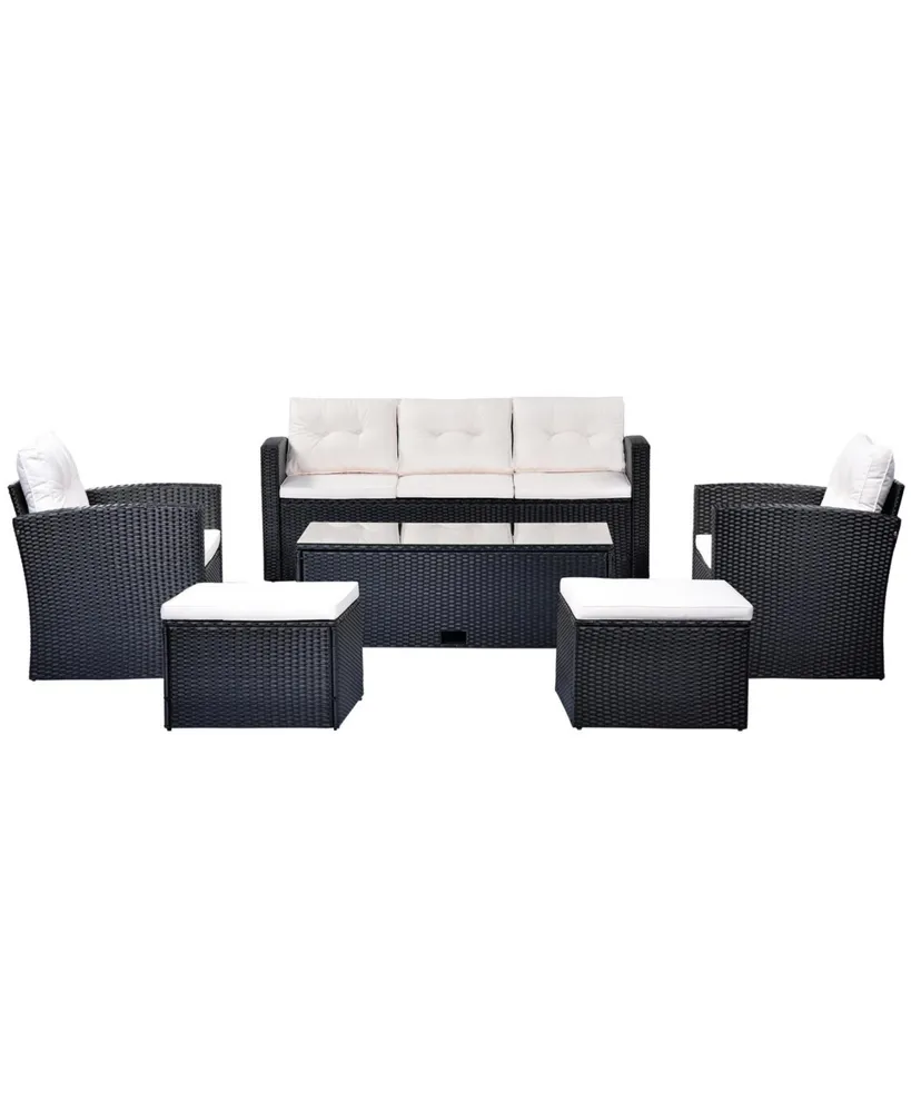 Simplie Fun 6-Piece All-Weather Wicker Patio Outdoor Dining Conversation Sectional Set With Table