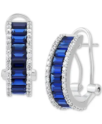 Grown With Love Lab Grown Sapphire (2-3/8 ct. t.w.) & Lab Grown Diamond (1/2 ct. t.w.) Baguette Hoop Earrings in 14k White Gold, 0.67"
