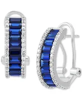 Grown With Love Lab Grown Sapphire (2-3/8 ct. t.w.) & Lab Grown Diamond (1/2 ct. t.w.) Baguette Hoop Earrings in 14k White Gold, 0.67"