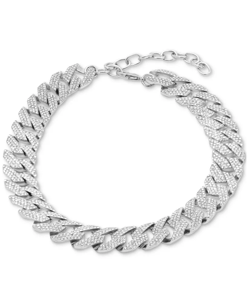 Adornia Silver-Tone Crystal Cuban Chain Choker Necklace, 12-1/2" + 3" extender