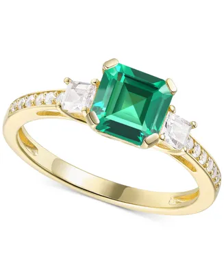 Lab-Grown Emerald (7/8 ct. t.w.) & Lab-Grown White Sapphire (1/3 ct. t.w.) in 14k Gold-Plated Sterling Silver