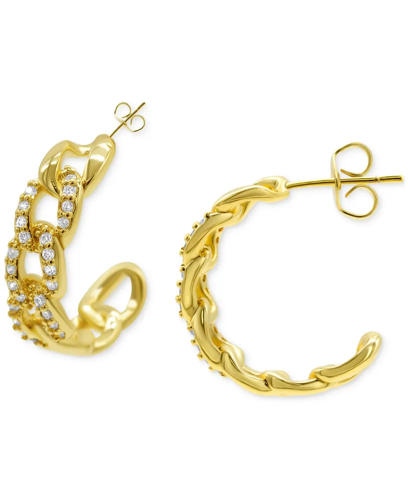 Adornia 14k Gold-Plated Small Pave Curb Chain Huggie Hoop Earrings, 0.75"
