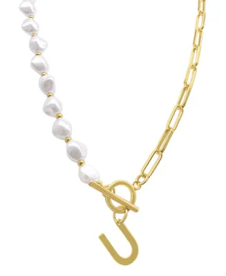 Adornia 14k Gold-Plated Paperclip Chain & Mother-of-Pearl Initial A 17" Pendant Necklace