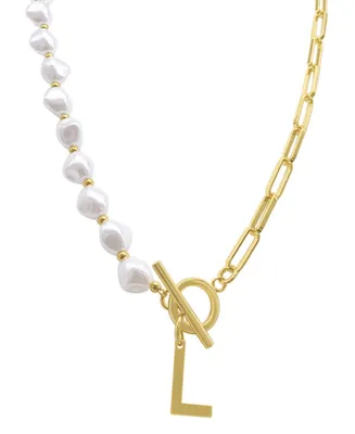 Adornia 14k Gold-Plated Paperclip Chain & Mother-of-Pearl Initial A 17" Pendant Necklace