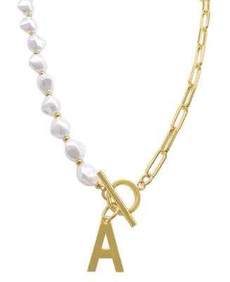 Adornia 14k Gold-Plated Paperclip Chain & Mother-of-Pearl Initial F 17" Pendant Necklace