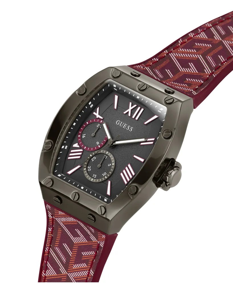 Guess Men's Multi-Function Red Genuine Leather, Silicone Watch 43mm