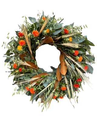 GreenishBlu Fresh Real Seeded Eucalyptus, Oats, Safflower Dried Wheat and Magnolia Wreath