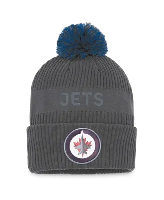 Men's Fanatics Charcoal Winnipeg Jets Authentic Pro Home Ice Cuffed Knit Hat with Pom