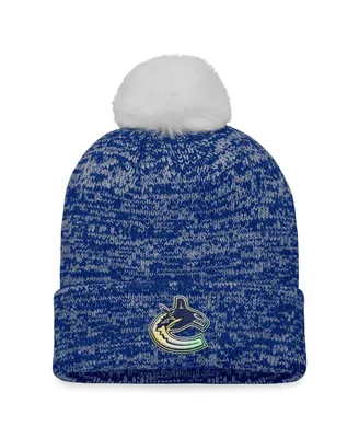 Women's Fanatics Blue Vancouver Canucks Glimmer Cuffed Knit Hat with Pom