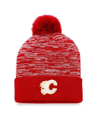 Men's Fanatics Red Calgary Flames Defender Cuffed Knit Hat with Pom