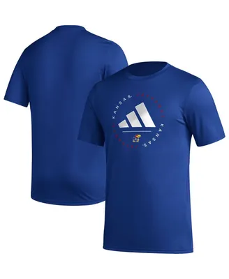 Men's adidas Royal Kansas Jayhawks Stripe Up Aeroready Pregame T-shirt