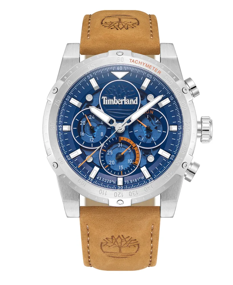 Timberland Men's Quartz Wheat Genuine Leather Strap Watch, 45mm