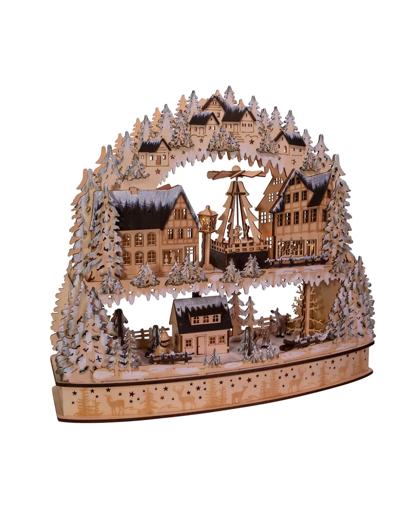 Kurt S. Adler 16" Battery-Operated Light-Up Wooden Village with Motion