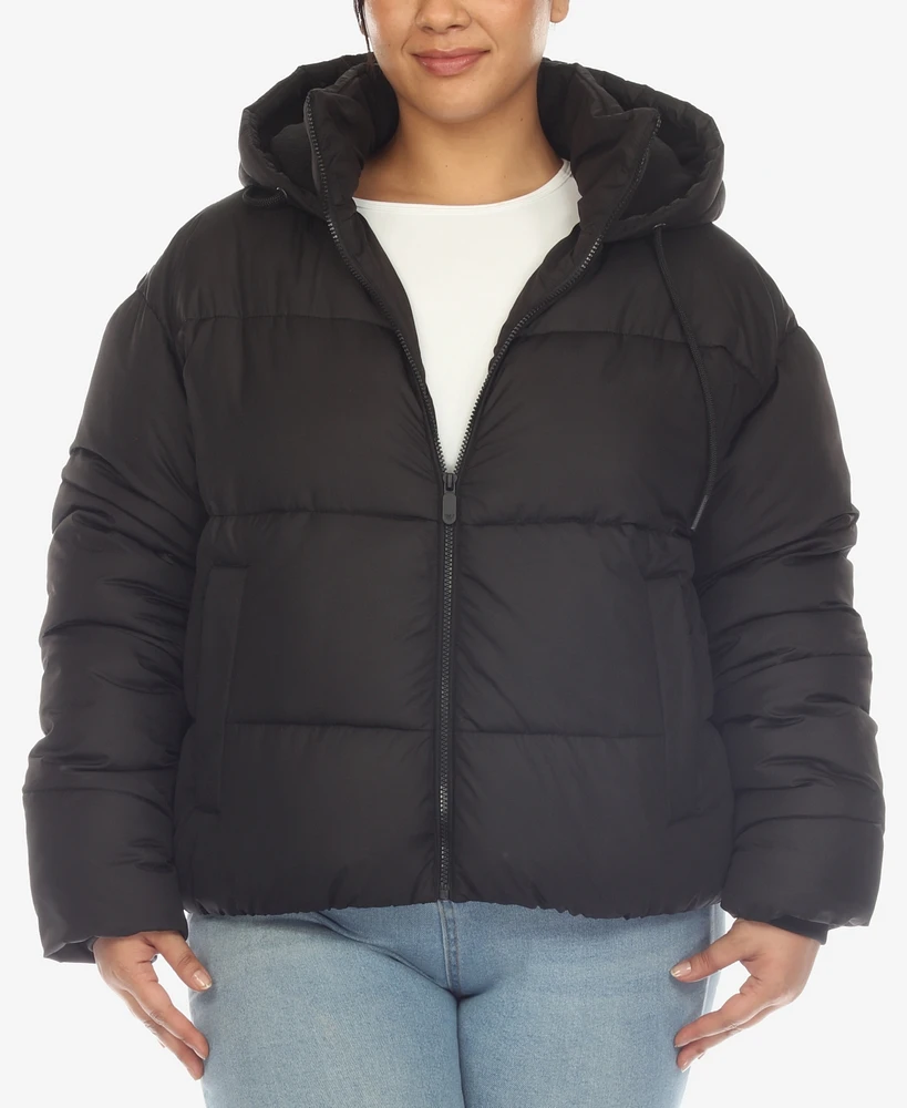 White Mark Plus Hooded Bomber Puffer Coat