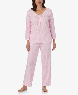 Aria Women's 3/4 Sleeve Long Pant Pajama Set, 2 Piece