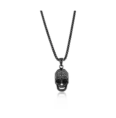 Stainless Steel Black Cz Skull Necklace