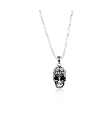 Stainless Steel Black Cz Skull Necklace