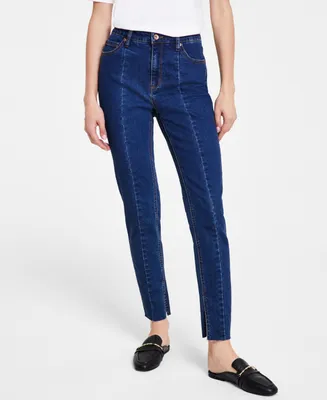 Anne Klein Women's Seamed High-Rise Slit-Hem Denim Jeans