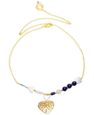 Nectar Nectar New York 18k Gold-Plated Mixed Gemstone Heart Pendant Necklace, 36" + 10" extender