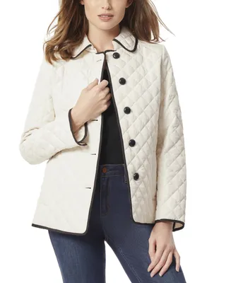 Jones New York Petite Diamond Quilted Piped Button-Down Jacket