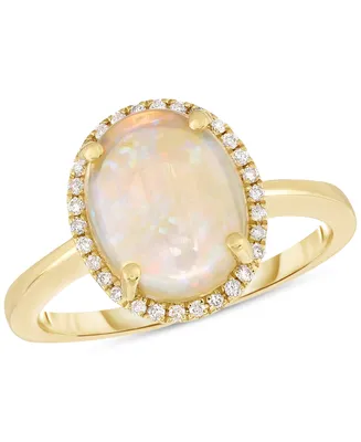 Opal (1-3/4 ct. t.w.) & Diamond (1/10 ct. t.w.) Oval Halo Ring in 14k Gold