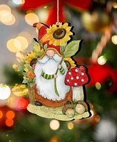 Designocracy Holiday Wooden Ornaments Sunflower Gnome Home Decor Set of 2 S. Winget