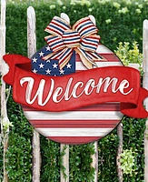 Designocracy Holiday Door Decor Wooden Welcome Sign American Flag Porch Wreath G. DeBrekht