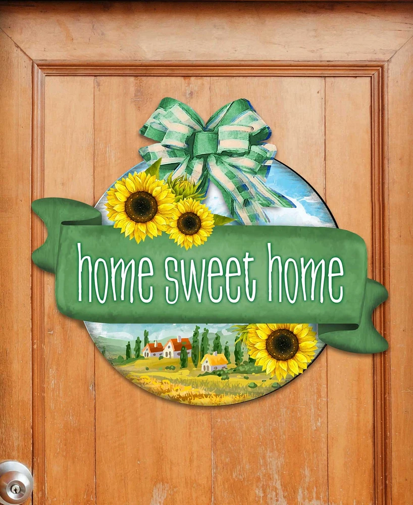 Designocracy Holiday Wooden Door Hanger Welcome Sign Home Sweet Home Wreath G. DeBrekht