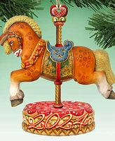 Designocracy Dated Carousel Horse Christmas Wooden Ornaments Holiday Decor Set of 2 G. DeBrekht