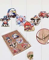 Designocracy Holiday Wooden Clip-On Ornaments American Flag Set of 6 G. DeBrekht