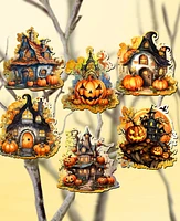 Designocracy Holiday Wooden Clip-On Ornaments Spooky Houses Set of 6 G. DeBrekht