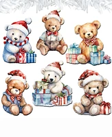 Designocracy Christmas Teddy Bear Christmas Wood Clip-On Ornaments Set of 6 G. DeBrekht