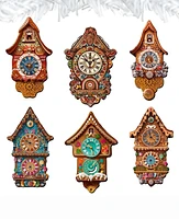 Designocracy Miniature Clock Christmas Wooden Clip-On Ornaments Set of 6 G. DeBrekht