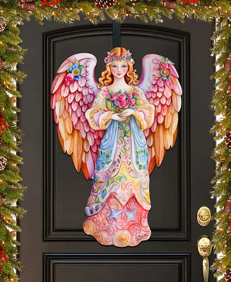 Designocracy Floral Angel Christmas Door Decor Wooden Wall Decor G. DeBrekht