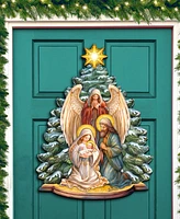 Designocracy Holy Family Nativity Christmas Wooden Door Decor Wall Decor G. DeBrekht