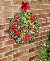 Designocracy Cardinal Garland Wreath Christmas Door Hanger Wooden Door Decor G. DeBrekht