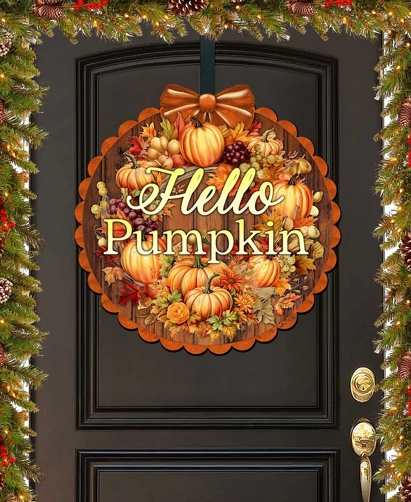 Designocracy Holiday Wooden Door Decor Welcome Sign Hello Pumpkin G. DeBrekht