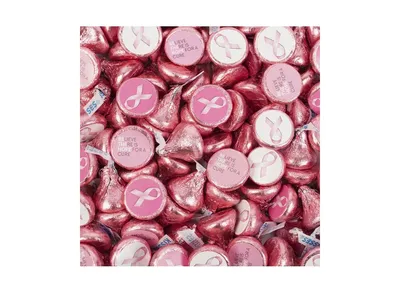 Just Candy 100 Pcs Breast Cancer Awareness Candy Chocolate Hershey's Kisses (1lb) No Assembly Required - Assorted pre