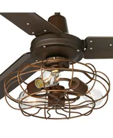 52" Plaza Industrial Vintage Indoor Ceiling Fan with Led Light Remote Control Oil Rubbed Bronze Cage for Living Room Kitchen House Bedroom Kids Room F